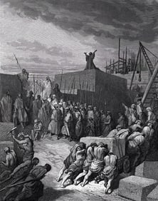 1800s SIGNED GUSTAVE DORE Biblical Woodcut Temple Restoration Begins FRAMED