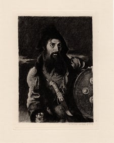 1875 William Etty Persian Warrior etching signed