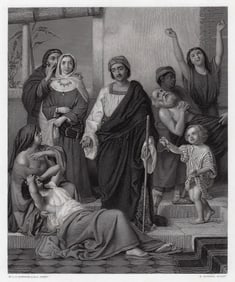 William Charles Thomas Dobson The Happy Days of Job 1862 Engraving Signed