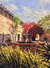 Garcia Villasante Mediterranean Fountian Oil Painting 30 x 40