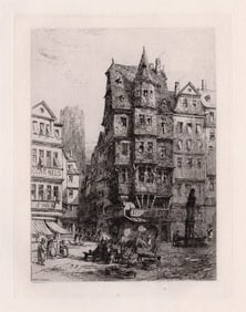 Sir Ernest George 1881 etching Frankfort signed