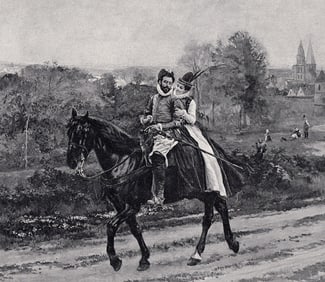 Antoine-Jean Gros 1800s Antique Print A Romantic Horse Ride SIGNED Framed COA