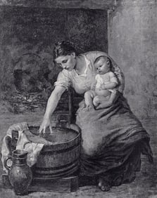 Virginie Demont-Breton 1800s Antique Print Mother & Child SIGNED Framed