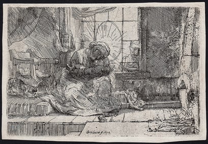 REMBRANDT Etching B63 Virgin and Child with the Cat and Snake FRAMED