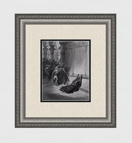 Gustave DORE SIGNED 1800s Religious Wood Engraving The Death of Athaliah FRAMED