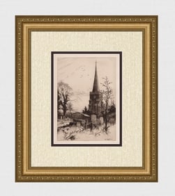 1800s Percy Robertson Original Etching "Harrow Church" Signed FRAMED