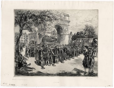 John Sloan Original Etching Busses in Washington Square Signed Numbered