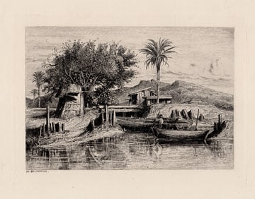 1873 Adolphe Paul Emile Balfourier Near Elche etching signed