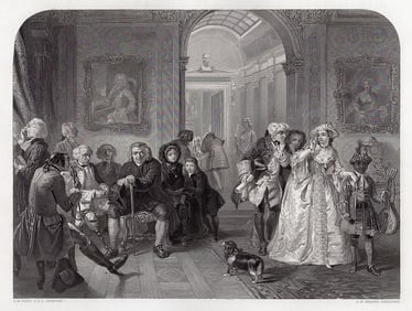 1853 Edward Matthew Ward Dr. Johnson in the Ante-Room of Lord Chesterfield engraving signed