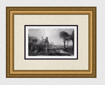William Turner 1800s Engraving Caligula's Palace Ruins Signed Framed