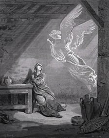 Religious 1800s Gustave DORE Woodcut THE ANNUNCIATION Signed Framed