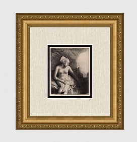 1800s REMBRANDT B199 Seated Naked Woman with a Hat Beside Her DURAND