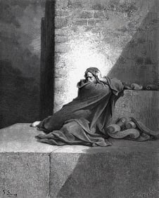 1800s Gustave Dore Woodcut BARUCH'S NEW FOUND WISDOM Framed Signed