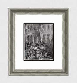 1800s Gustave DORE Orlando Furioso Woodcut Attacking Harpies FRAMED SIGNED