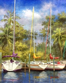 Original Paul Wren Marina Painting 16 x 20 inches