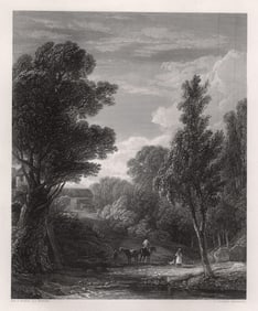 1800s DAVID WILKIE SIGNED Engraving Landscape with Men on Horseback FRAMED