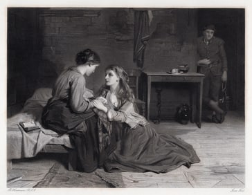 1800s Robert Herdman Engraving Effie Deans & her Sister SIGNED FRAMED