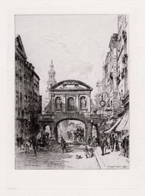 1887 Alfred Louis Brunet-Debaines Temple Bar etching signed