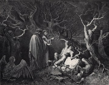 Gustave Dore Forest of Suicides (Dante's Divine Comedy Enferno) c. 1880 Woodcut