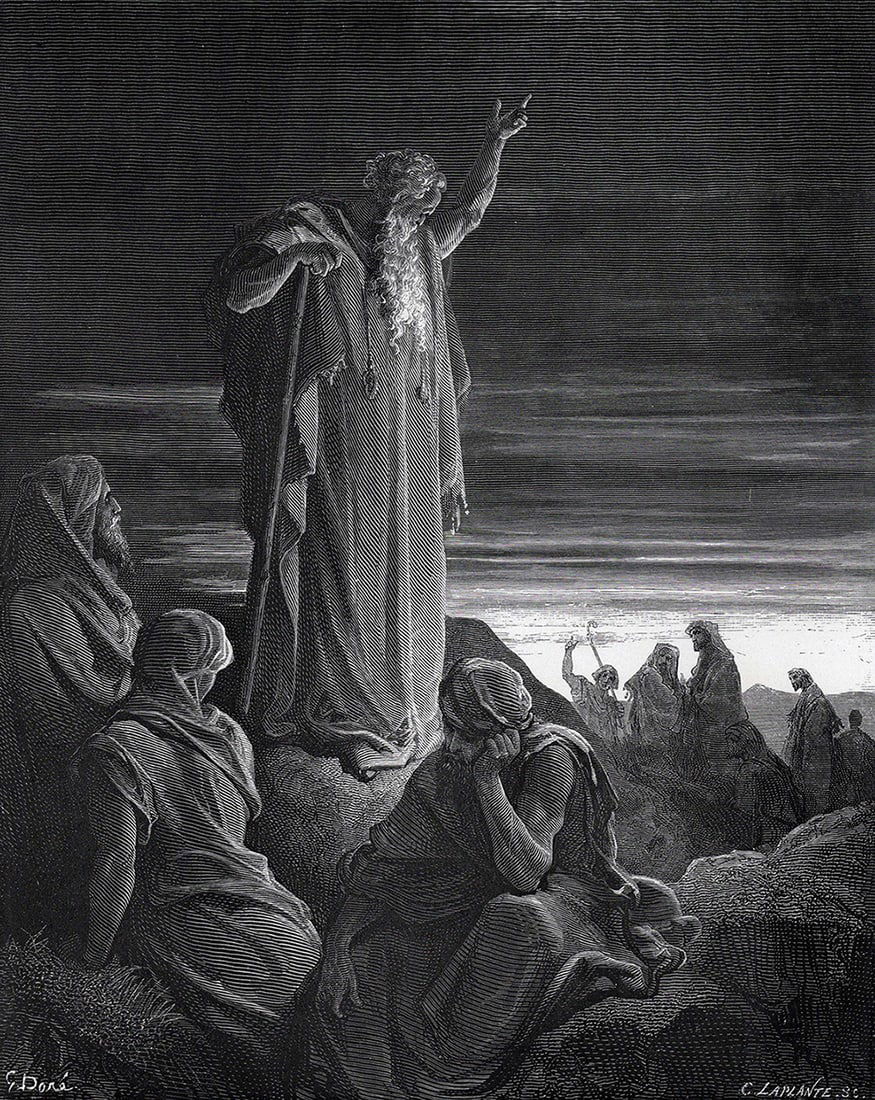 1800s Gustave DORE Biblical Woodcut Ezekiel Prophesying Framed SIGNED: Gustave Dore (Paul Gustave Louis Christophe Dore) (French, 1832-1883). Ezekiel Prophesying (from Dore's Bible). Antique woodcut wove paper after the original by a master wood engraver Charles Laplante