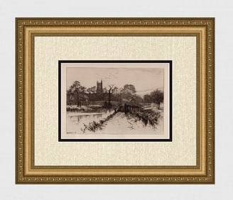 Percy Robertson ORIGINAL Etching "Winchester College" Framed SIGNED