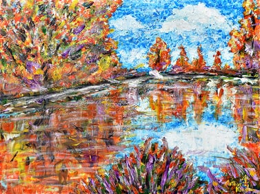 Arthur Kinslow Orginal Painting Autumn Reflections 30 x 40 Inches