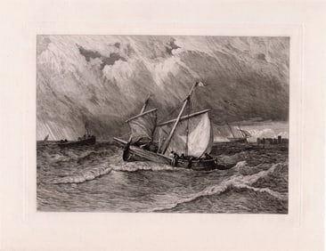 William Henry Hilliard Fishing Boats off the Coast of Holland 1881 etching