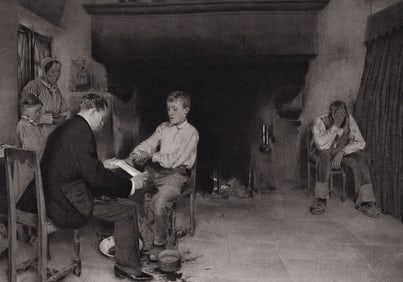 1800s Dagnan Bouveret Antique Print Injury of a Boy SIGNED Framed