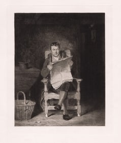 Thomas Sword Good The Newspaper (A Man Reading) 1889 etching