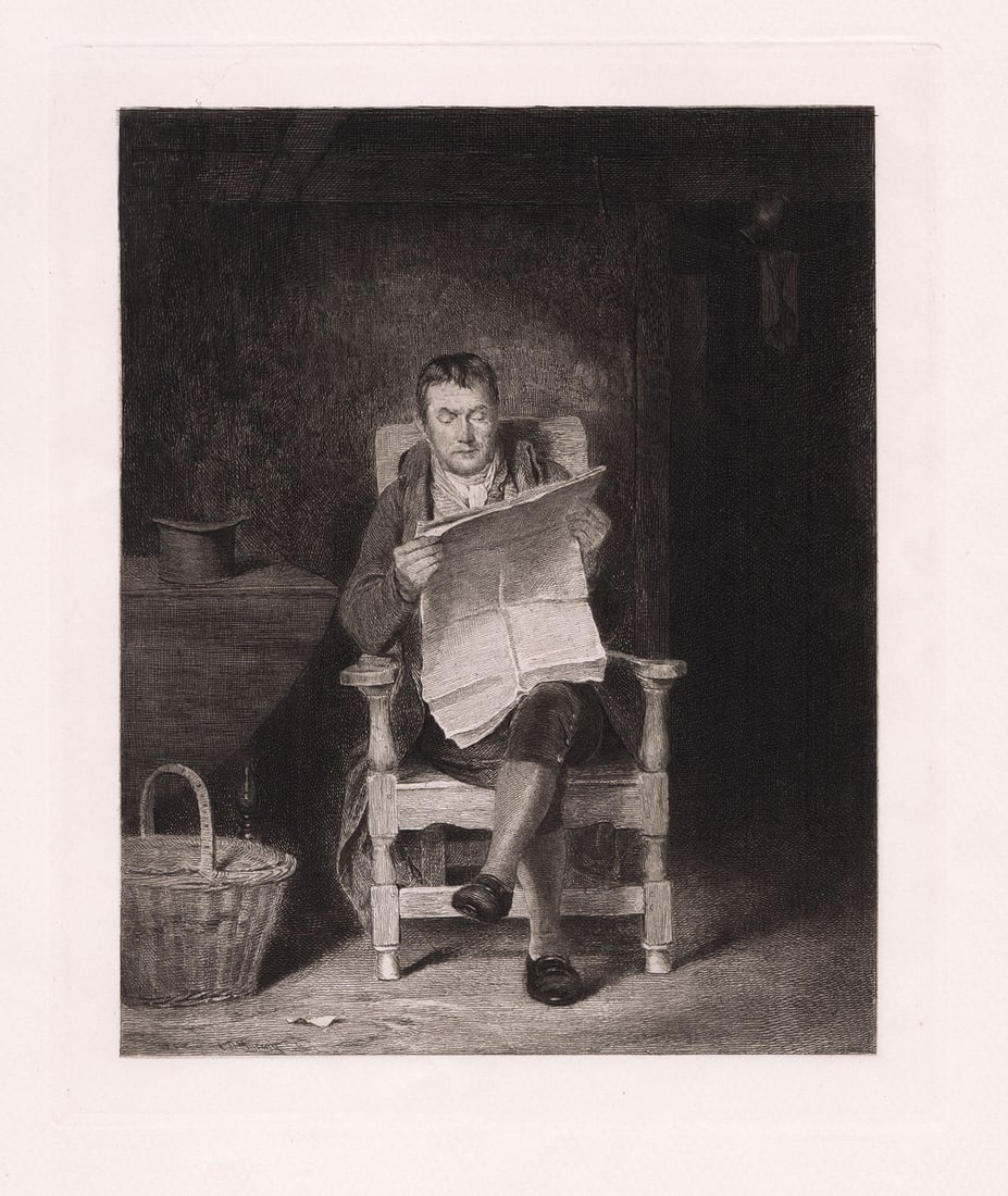 Thomas Sword Good The Newspaper (A Man Reading) 1889 etching (1 of 2)