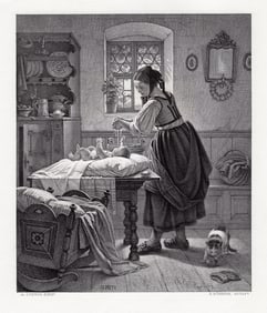 Augustus Ludwig mother and Child 1878 engraving signed