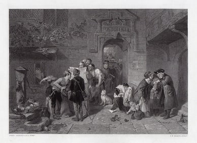 1862 Engraving Frederick Goodall The Post Office Signed