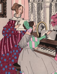 Ro Keezer Vintage French Color Pochoir At the Piano Signed Framed