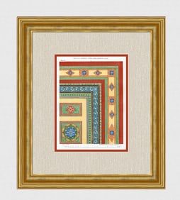1855 Color Engraving of Encaustic Floor Pattern Framed Maw and Co