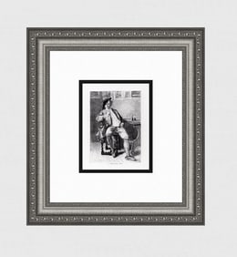 1800s MEISSONIER Engraving "Seated Man with a Pipe" SIGNED Framed