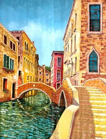 Mauricio Garay Original Painting Venice Bridge 30 x 40 inches