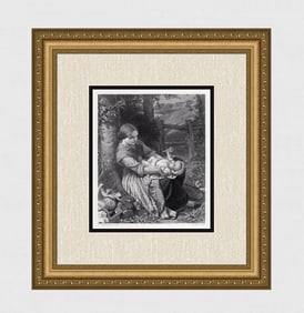 1800s Frederick Richard PICKERSGILL Engraving Mother and Child SIGNED Framed