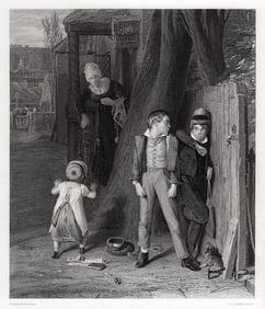 1800s William Mulready Engraving "The Wolf And The Lamb" Framed Signed