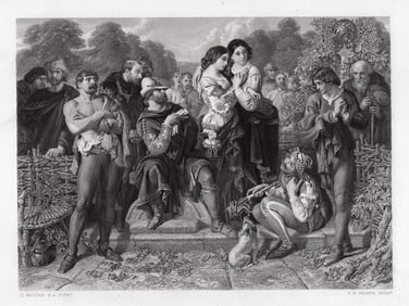 Daniel Maclise 1800s Engraving Orlando & the Wrestler Signed Framed