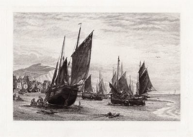 James Dobie Fishing Boats at Hastings 1882 etching
