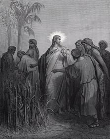 Gustave Dore 1800s Religious Woodcut "Jesus In the Corn-field" Signed Framed