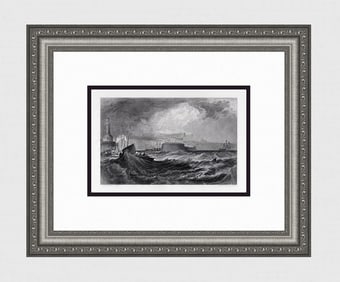 JMW TURNER SIGNED Engraving Stormy Ramsgate Harbor FRAMED