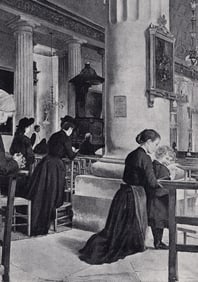 Paul Emile Mangeant Prayer 1890 Antique Print Signed Framed