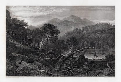 1800s Horatio McCulloch Engraving The Trosachs, Scotland Framed Signed