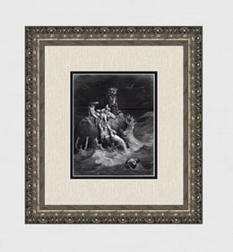 1800s Gustave Dore GENESIS Wood Engraving THE GREAT FLOOD Signed Framed