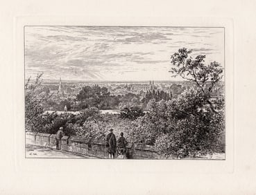 Edward Hull 1885 etching The View from the Terrace, Windsor Castle signed