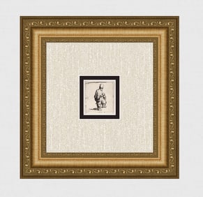 1800s REMBRANDT Etching B140 PolanderPolander Standing With Arms Folded DURAND Original Framed