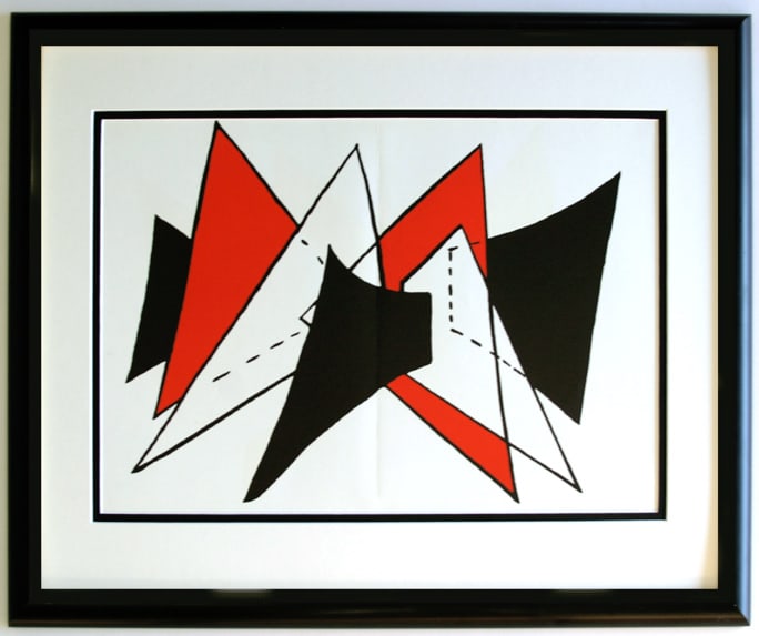 Alexander Calder Original 1963 Lithograph Framed Stabiles: Calder, Alexander. "Stabiles" Color lithograph published by Maeght, 1963. Sheet 15 x 22 inches, framed 23 x 30 inches. Professionally framed and matted. Notes: reference dlm 141. This artwork is accom