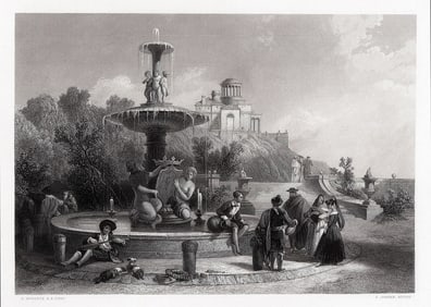 David Roberts The Fountain at Madrid 1856 Engraving
