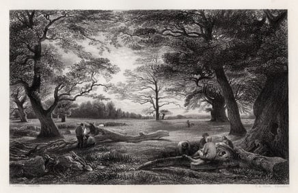 JOHN LINNELL Engraving WOOD CUTTING IN WINDSOR FOREST Framed Signed